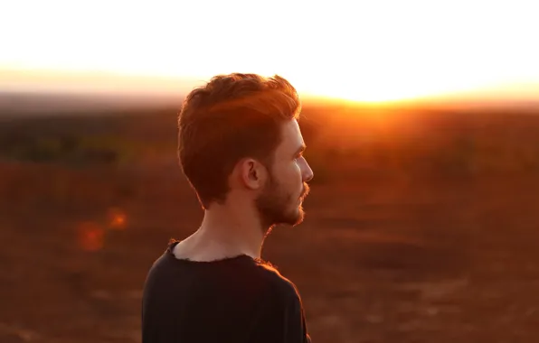 Sunset, man, thinking