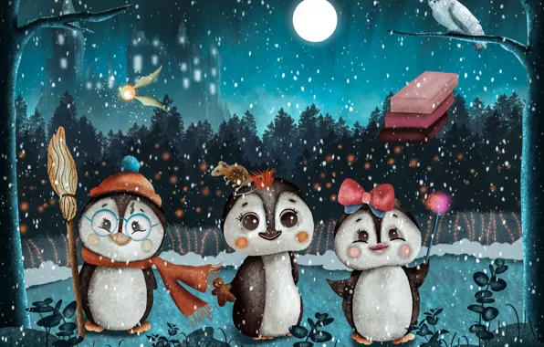 Figure, graphics, penguins, Christmas, New year