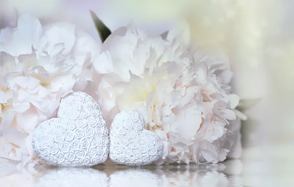 Flowers, Hearts, Pair, Holiday, Valentine's day, Peonies