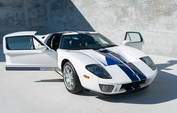 White, Door, The front, Blue stripes, 2005 Ford GT