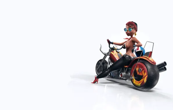 Rendering, minimalism, art, bike, lady, Figure Khamosh, Shogga