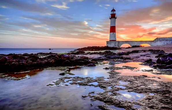 Picture sea, clouds, sunset, pond, stone, Brazil, Salvador, Baja