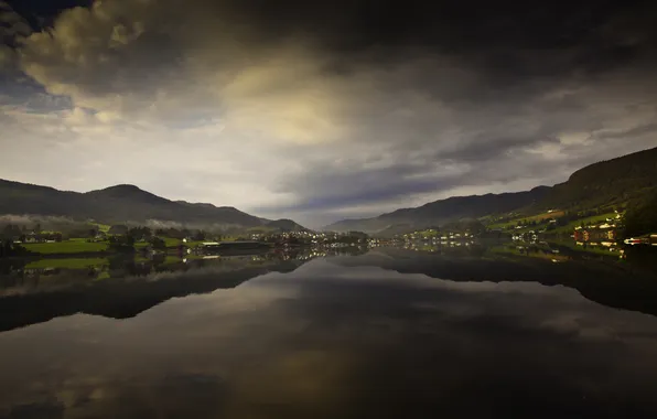 Picture clouds, mountains, reflection, river, home, river, mountains, clouds