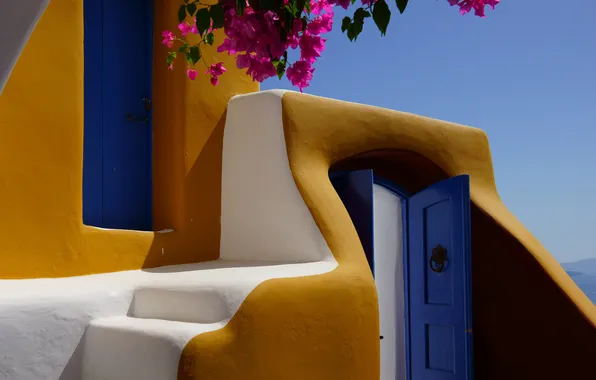 Summer, house, wall, Greece, resort, Oia, Notio Aigaio