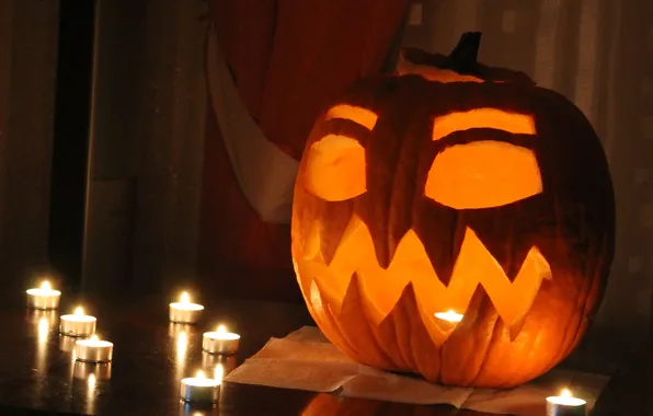 Fear, holiday, candles, pumpkin, Halloween