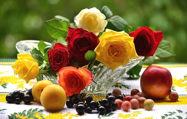 Picture flower, nature, life, fruits, bouquet, roses, still, fresh colorful