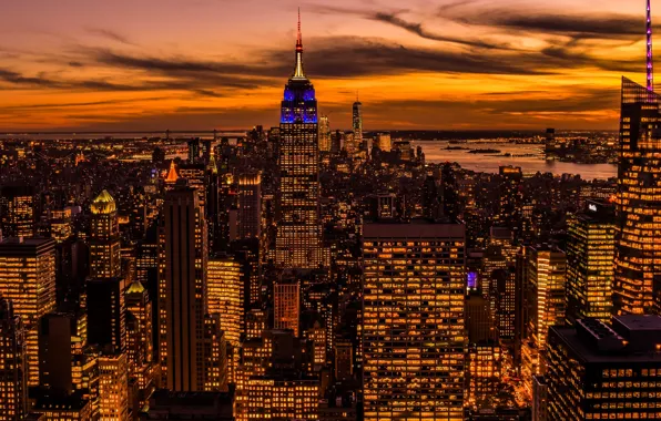 Picture night, lights, home, New York, panorama, USA