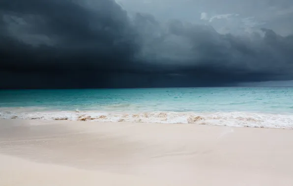 Picture sand, wave, beach, the sky, clouds, storm, the ocean, horizon