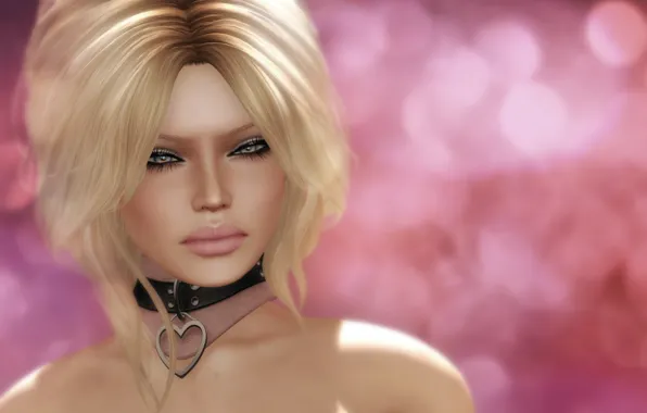 Look, girl, eyelashes, rendering, makeup, blonde, pink background