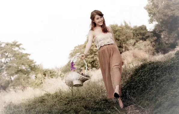 Summer, girl, flowers, mood