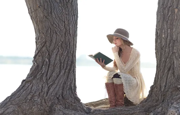 Girl, background, book