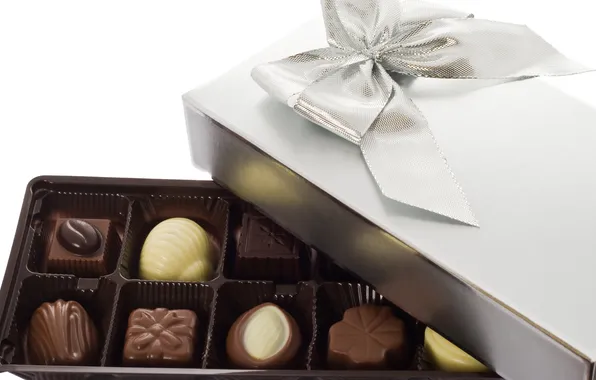 Picture white, box, gift, dark, chocolate, candy, sweet, milk