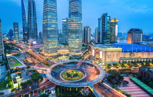 Road, Lights, The city, Skyscrapers, China