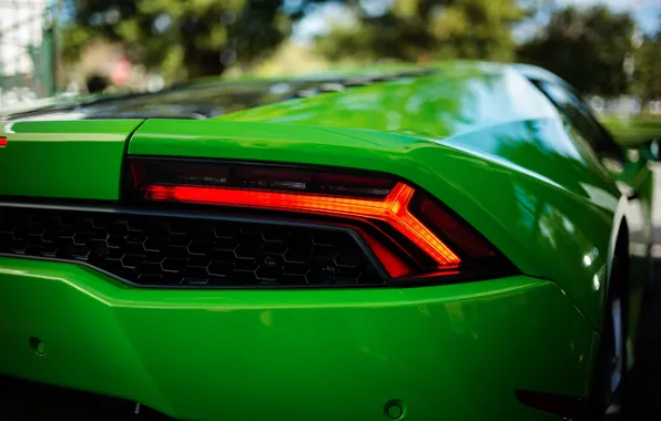 Picture green, bokeh, Lamborghini Hurricane