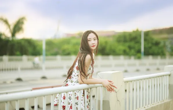 Summer, look, girl, the city, street, model, makeup, dress