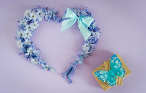Love, flowers, gift, butterfly, heart, love, heart, blue