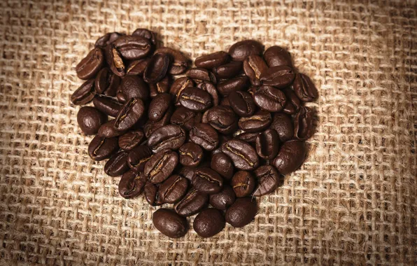 Picture heart, coffee, grain, burlap