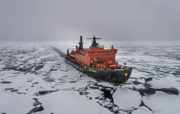 The ocean, Sea, Ice, Icebreaker, The ship, Russia, Ice, 50 years of Victory