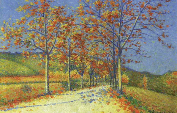 Picture landscape, picture, Achille Lauge, Achilles Box, Road with Almond Trees in Autumn