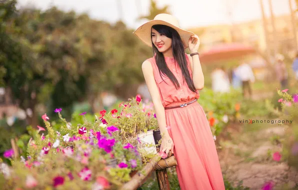 Picture girl, flowers, Asian
