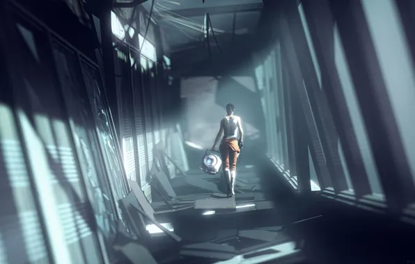 Picture girl, the game, art, Portal, Chell, Glados