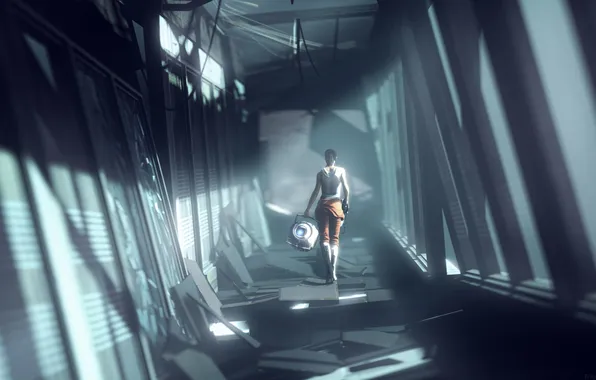 Girl, the game, art, Portal, Chell, Glados