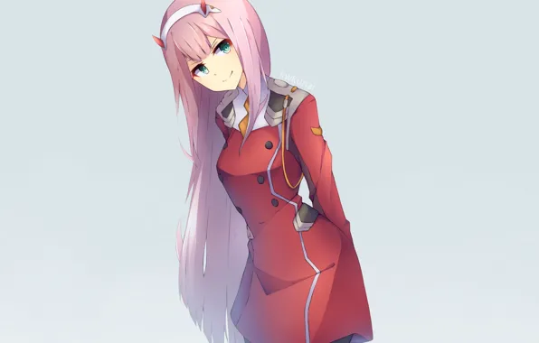 Girl, grey background, long hair, horns, 002, Darling In The Frankxx, Cute in France, Zero …