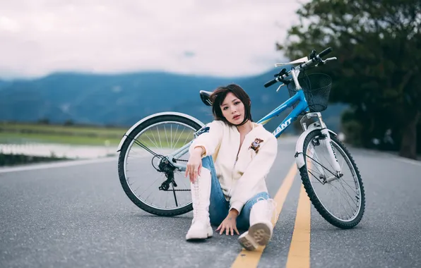 Road, girl, bike