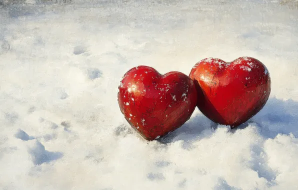 Snow, love, holiday, heart, heart, the snow, hearts, red