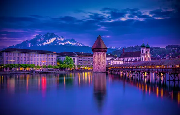 Bridge, river, building, home, Switzerland, Church, Switzerland, Lucerne