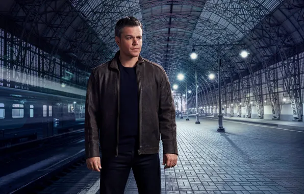 Rails, station, train, jacket, the platform, railroad, actor, Matt Damon