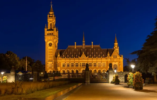 Trees, night, lights, the fence, watch, tower, gate, lights