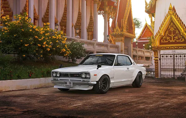 Auto, White, Machine, Nissan, Temple, 1971, Nissan, Car