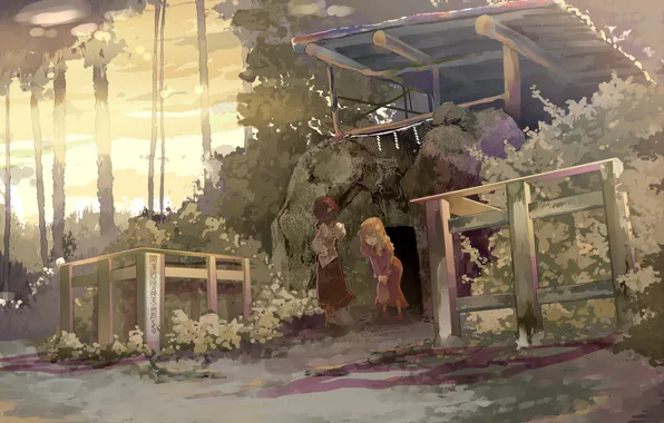 Picture the sky, girl, clouds, trees, sunset, nature, home, hat