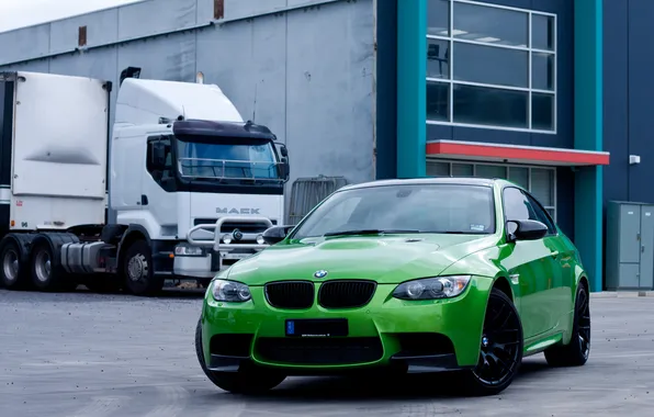 Green, green, bmw, BMW, truck, front view, e92