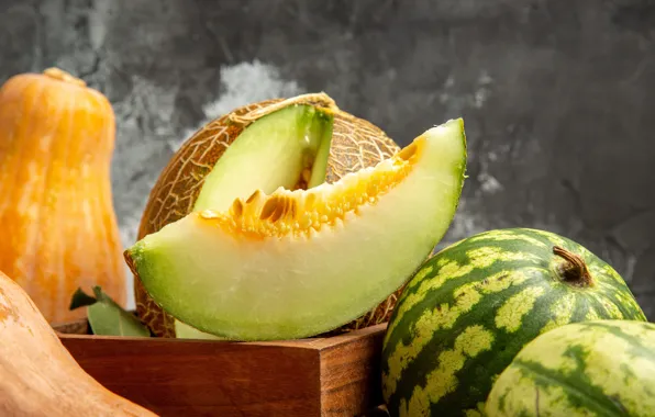 Box, slices, slices, composition, melon