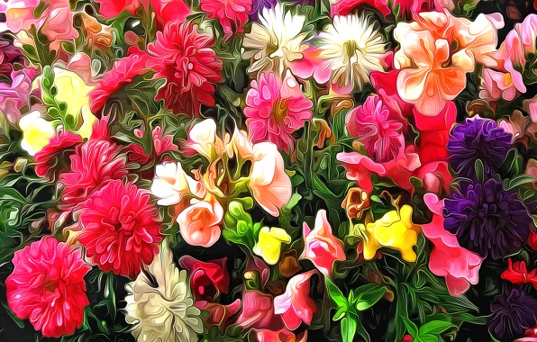 Line, rendering, paint, meadow, flowerbed