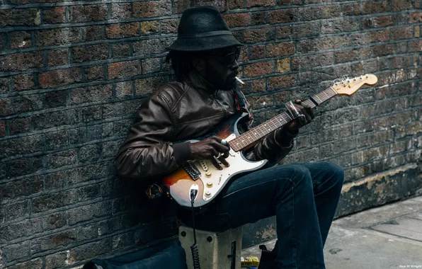 Picture street, guitar, Negro
