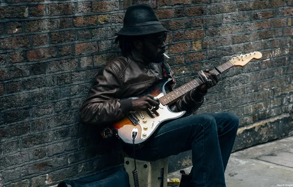 Street, guitar, Negro