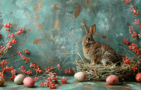 Branches, holiday, eggs, spring, rabbit, fruit, Easter, socket