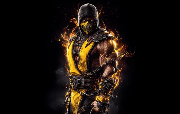 Muscular, chama, poder, jogo, fire, mortal kombat 1, mk 1, Scorpio