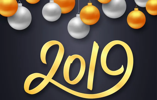 Picture gold, balls, New Year, figures, golden, black background, black, balls