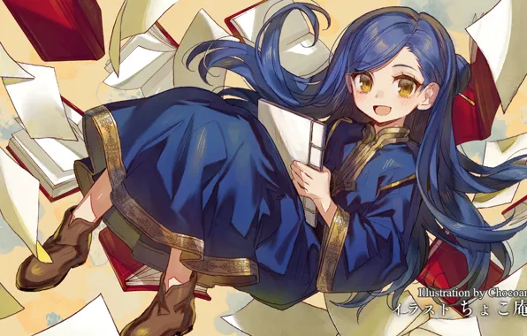 Books, girl, sheets of paper, Ascendance of a Bookworm, Myne