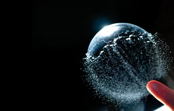 BACKGROUND, BLACK, BALL, SQUIRT, SURFACE, PARTICLES, FINGER, BURST
