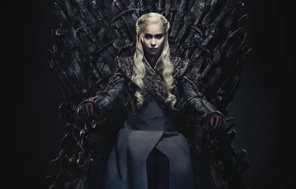 Picture Emilia Clarke, Daenerys Targaryen, sitting, Throne, Iron