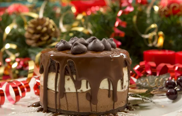 Picture new year, Christmas, cream, dessert, chocolate, cake, layers