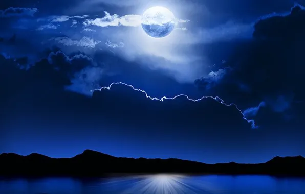 Wallpaper sea, landscape, night blue, fullmoon images for desktop ...