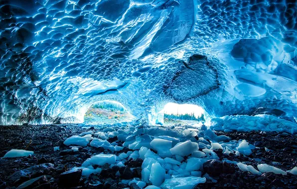 Picture ice, snow, stones, cave, arch