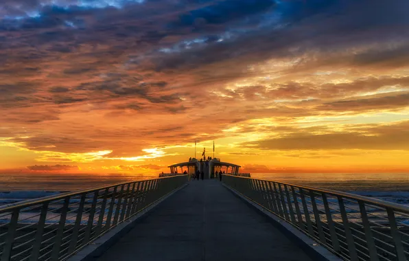 Picture ocean, sunset, cloud, pier