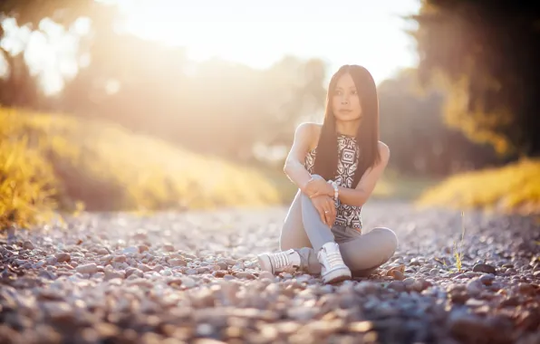 Picture road, girl, light